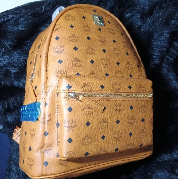 MCM Cognac Backpack Size Large Stark Studded In Visetos Brand NEW - Picture 10 of 11